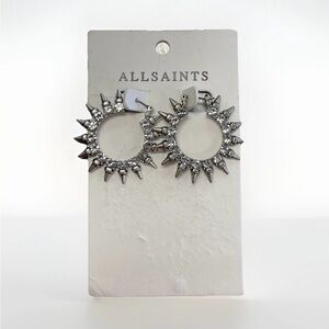 Silver AllSaints Spiked Ayla Hoops Earrings